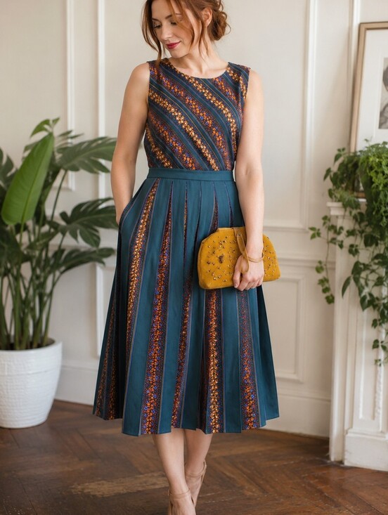 Modcloth Dresses & Skirts - ModCloth Floral Pleated Midi Dress Size 14 Retro Vintage Inspired Teal